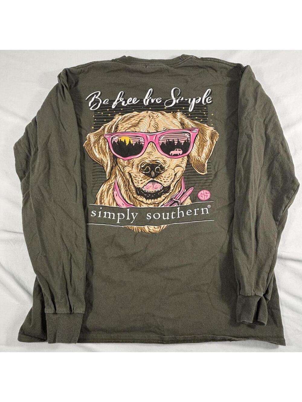 Simply Southern Dark Olive Long Sleeve Golden Retriever T-Shirt Size M